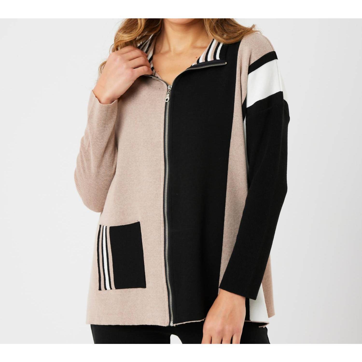 New Angel Apparel Two Tone Stripe Detail Jacket In Black/Multi